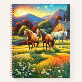 Horse on Farm Wildflower Meadow ノートブック
