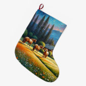 Horse on Farm Wildflower Meadow ラージクリスマスストッキング (正面 (吊り時))