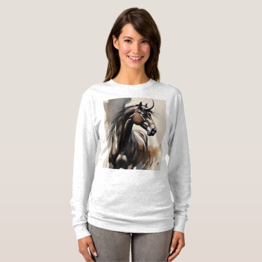 Horse Painting Long Sleeves Top Tシャツ (正面フル)