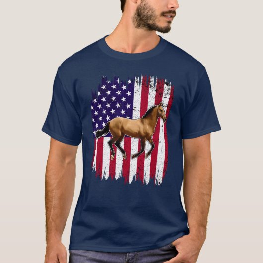 Horse Patriotic Horse American Flag Horseback gift Tシャツ (正面)