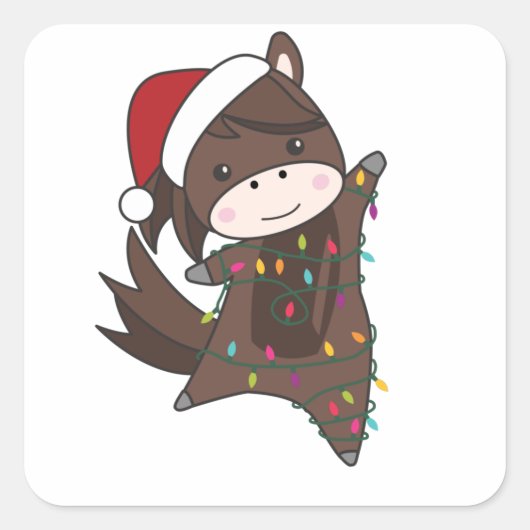 Horse Pony Christmas Snow Winter Animals Horses スクエアシール (正面)