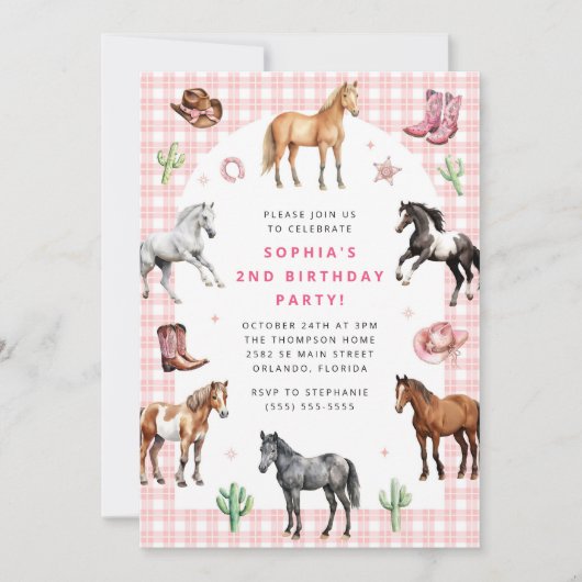 Horse Pony Saddle Up Cowgirl Girl Birthday 招待状 (正面)