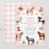 Horse Pony Saddle Up Cowgirl Girl Birthday 招待状 (正面/裏面)