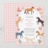 Horse Pony Saddle Up Cowgirl Girl Birthday  招待状 (正面/裏面)