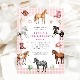Horse Pony Saddle Up Cowgirl Girl Birthday  招待状