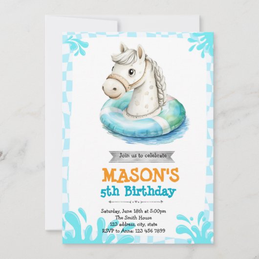 Horse pool party invitation 招待状 (正面)