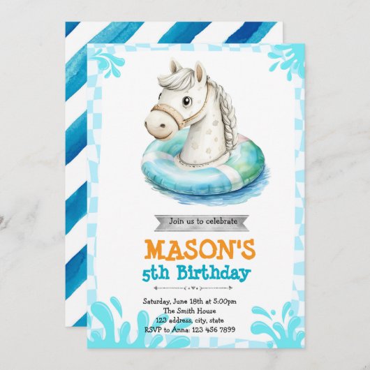 Horse pool party invitation 招待状 (正面/裏面)