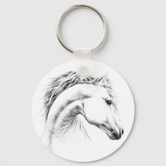 Horse portrait pencil drawing Equestrian art キーホルダー (正面)