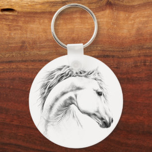 Horse portrait pencil drawing Equestrian art キーホルダー