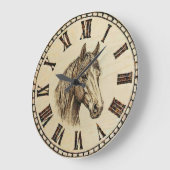 Horse Portrait Wall Clock - Rustic Elegance ラージ壁時計 (傾斜)