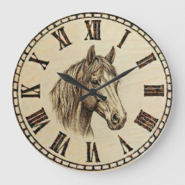 Horse Portrait Wall Clock - Rustic Elegance ラージ壁時計