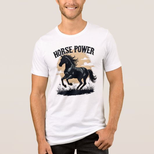 Horse Power Black Stallion Running Western Rustic トライブレンドTシャツ (正面)