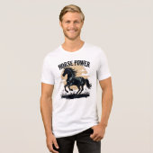 Horse Power Black Stallion Running Western Rustic トライブレンドTシャツ (正面全面)