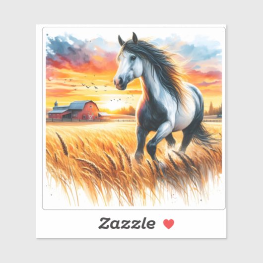 Horse Prancing in a Golden Field シール (シート)