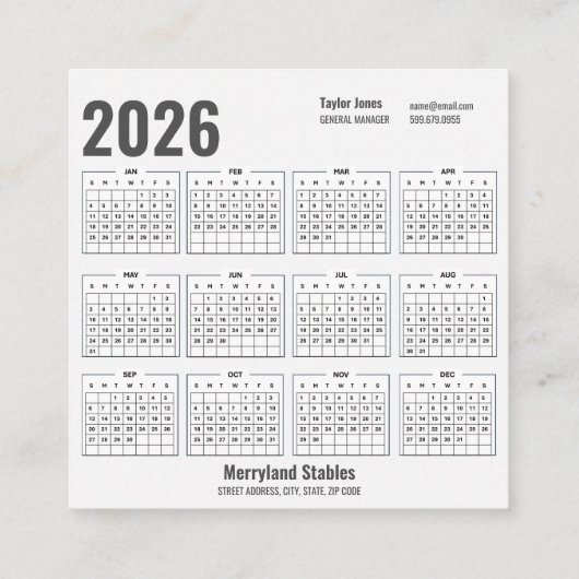 Horse QR Code 2026 Calendar Business Card スクエア名刺 (裏面)