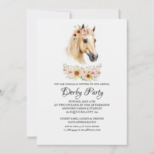 Horse Racing Floral Derby Day Party Invitation 招待状 (正面)