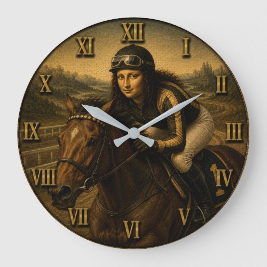 Horse Racing Funny Mona Lisa  Jockey Gift  ラージ壁時計 (正面)