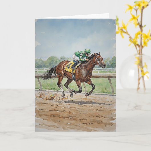 Horse Racing In Watercolors カード (黄色い花)