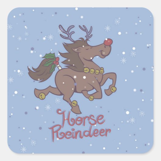 Horse reindeer cartoon illustration スクエアシール (正面)