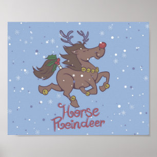 Horse reindeer cartoon illustration ポスター