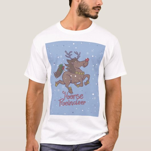 Horse reindeer cartoon illustration tシャツ (正面)