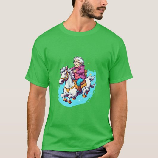 Horse Rider Grandma Horseback Riding Kawaii family Tシャツ (正面)