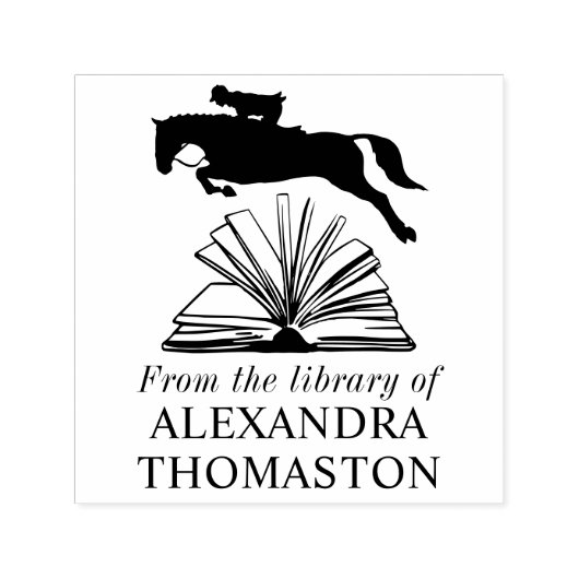 Horse Rider Jumping Over Open Book SQ Library Name セルフインキングスタンプ (デザイン)