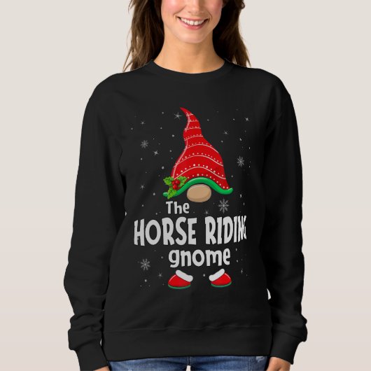 Horse Riding Gnome Family Group Christmas Party Pa スウェットシャツ (正面)