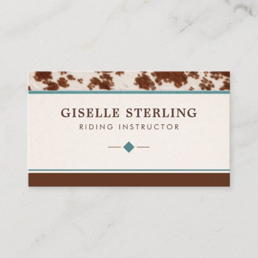 Horse Riding Instructor Rustic Cowhide Western 名刺 (正面)