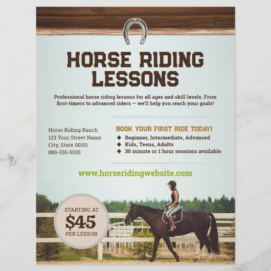 Horse Riding Lessons Flyer Template チラシ (正面)