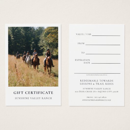 Horse Riding Lessons Gift Certificate Template (正面&裏面)