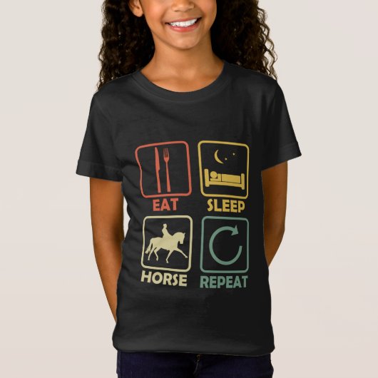 Horse Riding Rider Eat Sleep Repeat Funny retro Tシャツ (正面)
