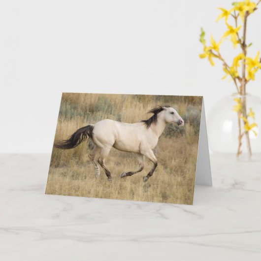 Horse Running Through Prairie Grass カード (黄色い花)