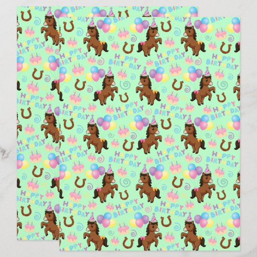 Horse Scrapbook Paper in Green (正面/裏面)