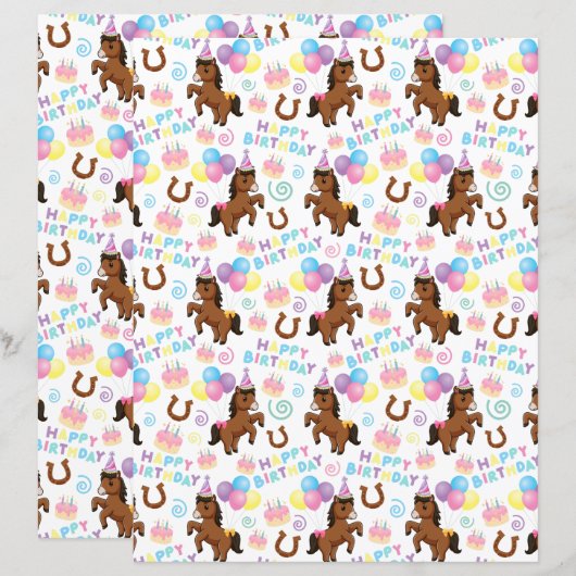 Horse Scrapbook Paper in White (正面/裏面)