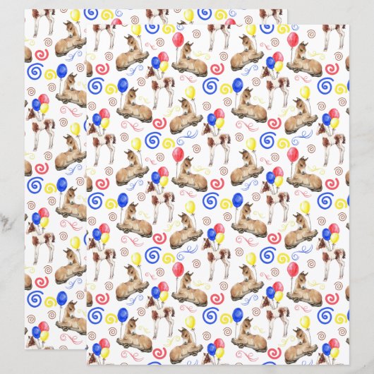 Horse Scrapbook Paper in White (正面/裏面)