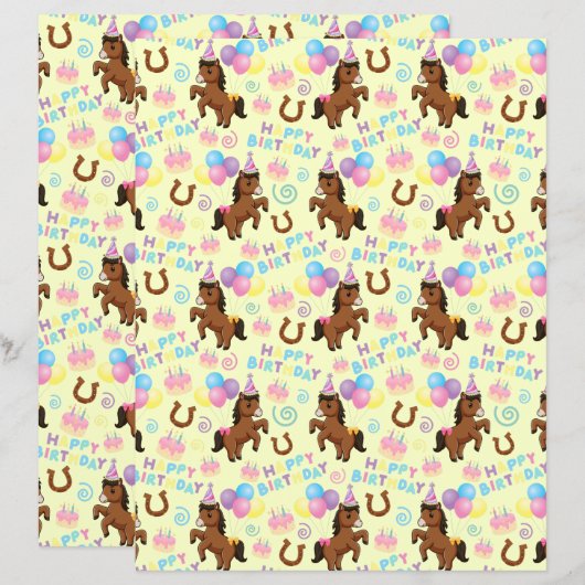 Horse Scrapbook Paper in Yellow (正面/裏面)