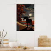 Horse Silhouette Art Print - Simple Moonlit ポスター (キッチン)