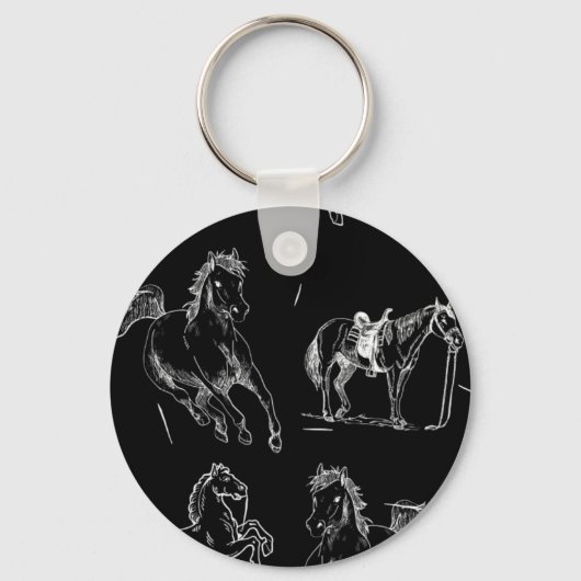 Horse silhouettes Black White キーホルダー (正面)