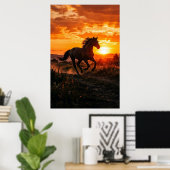Horse Sunset Poster | Running Black Horse Wall Art ポスター (ホームオフィス)