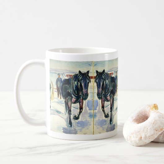 Horse team in Snow by Edvard Munch コーヒーマグカップ (ドーナツ)
