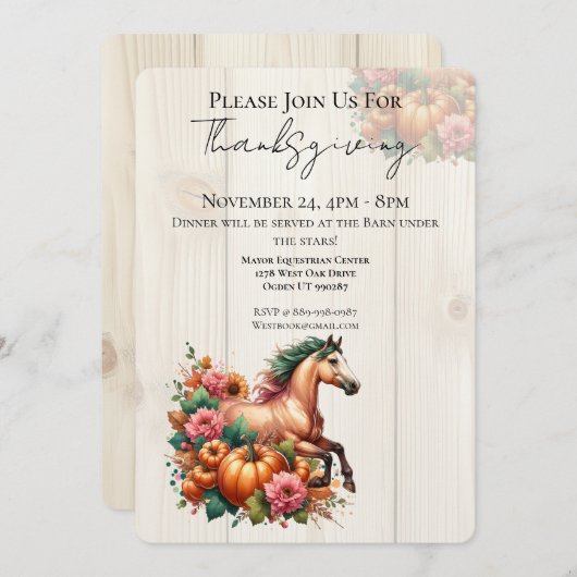 Horse Thanksgiving Dinner Invitation 招待状 (正面/裏面)