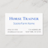 Horse Trainer Business Blue Simple and Modern 名刺 (裏面)