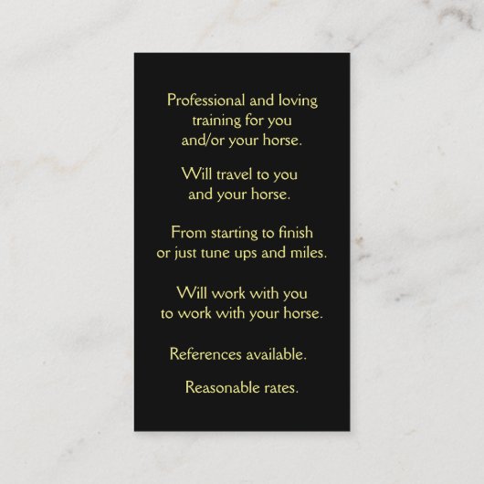 Horse Training and Riding Lessons  名刺 (裏面)