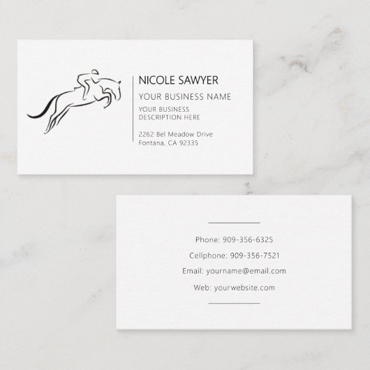 Horse Training Equestrian Horseback Riding Equine 名刺 (正面/裏面)