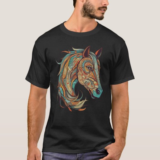 Horse Tribal Abstract Native American Geometric Ho Tシャツ (正面)