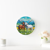 Horse Wall Clock – White and Brown Horses Nature H ラウンド壁時計 (ホーム)