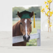 Horse Wearing a Green Graduation Cap カード (黄色い花)