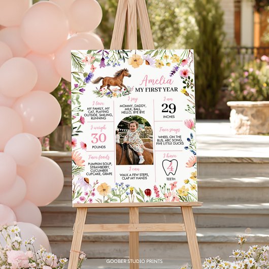Horse Wildflower First Year Photo Milestone Poster ポスター