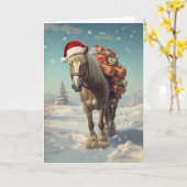 Horse with Christmas presents in the snow カード (黄色い花)